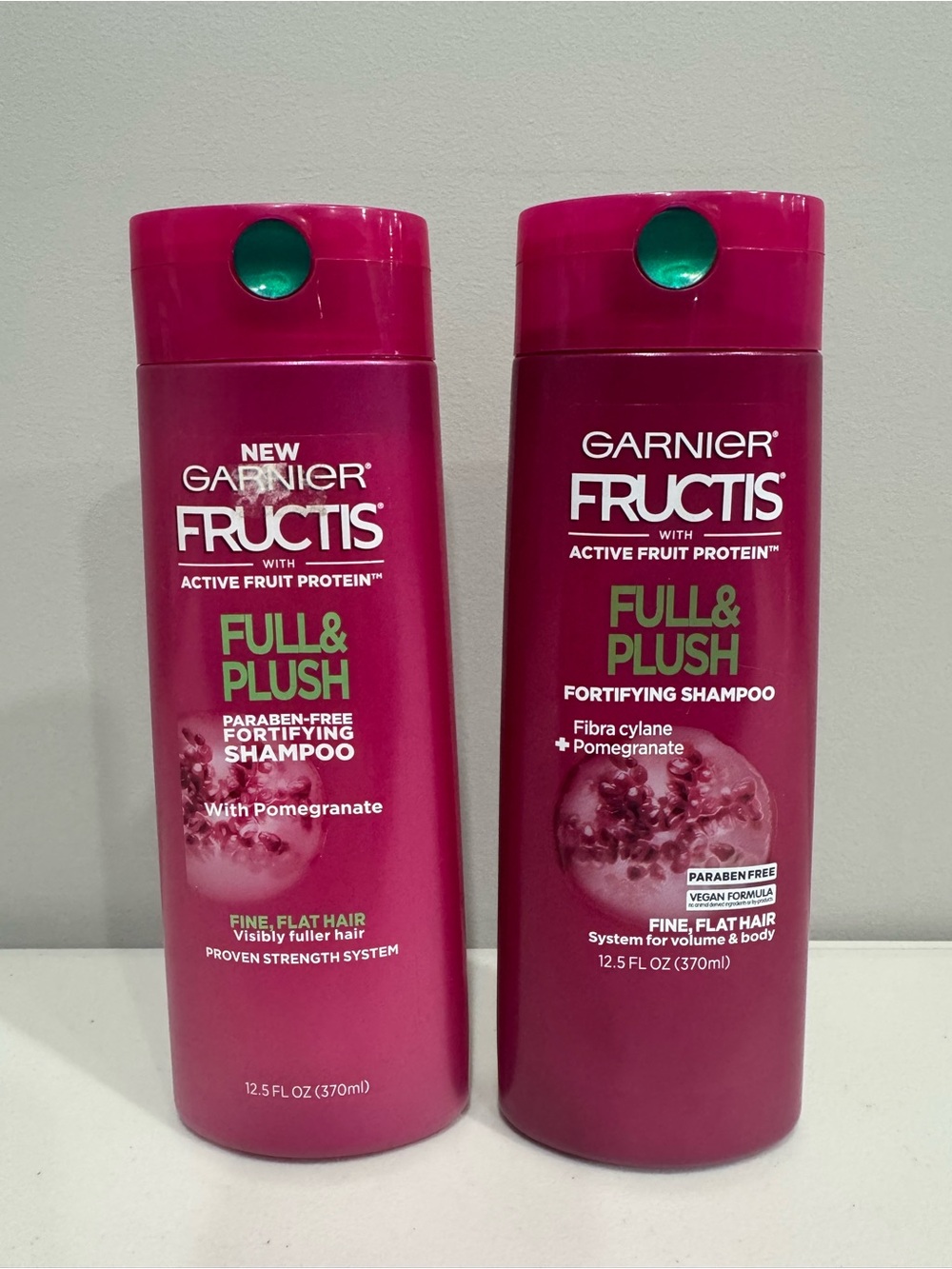 X2 Garnier Fructis Full & Plush Fortifying Shampoo for Fine Flat Hair, 12.5oz